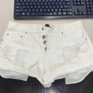 Forever 21 white ripped high waisted shorts so 26